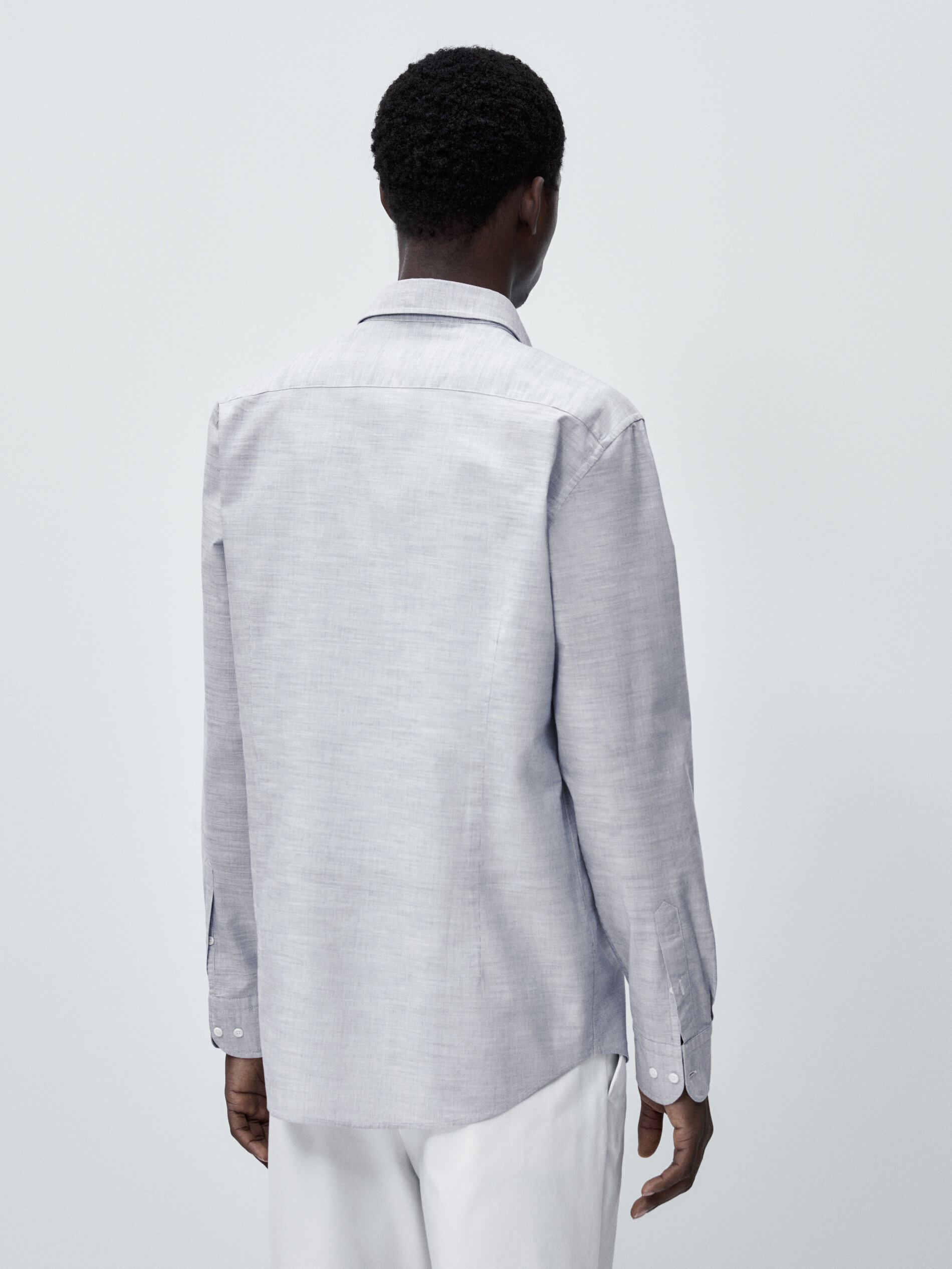 Camisa listrada de algodão com modelagem slim - AZUL MARINHO