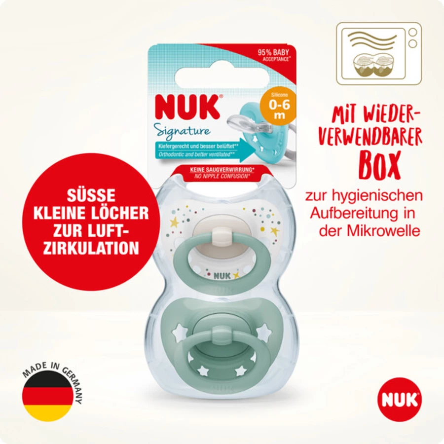 NUK Schnuller Signature 0-6 Monate 4er Box grün