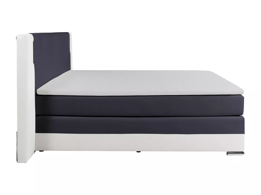 Ensemble complet boxspring tête de lit avec leds + sommiers + matelas + surmatelas - 160 x 200 cm - Simili - Blanc et gris - ASTI II de YSMÉE