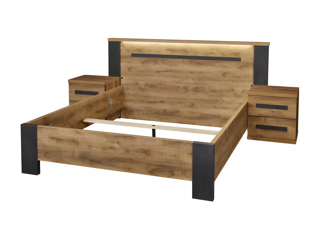 Chambre complète (160*200) Bois Tropical à Leds - HADES n°2