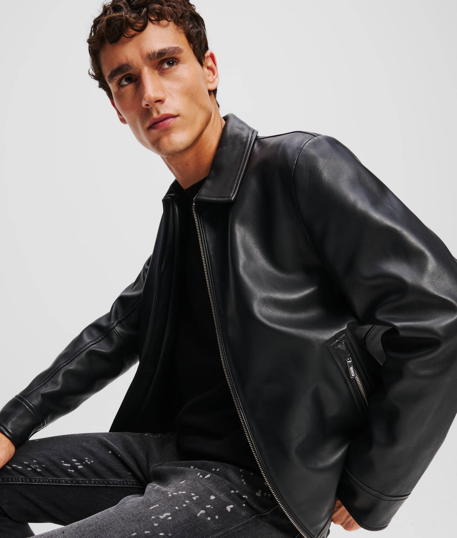 VESTE EN CUIR ZIPPÉE - Noir