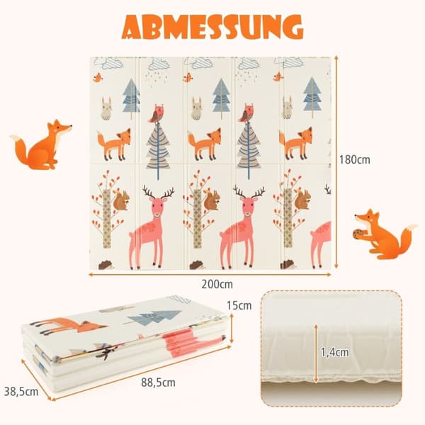 Baby lekematte sammenleggbar babymatte dobbeltsidig krypematte laget av XPE-materiale sjiraffhjort