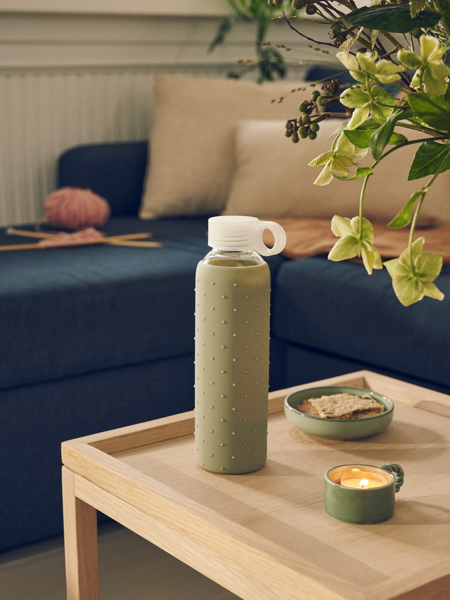 Drikkeflaske | Glas/silikone. 500 ml. | Thyme Green