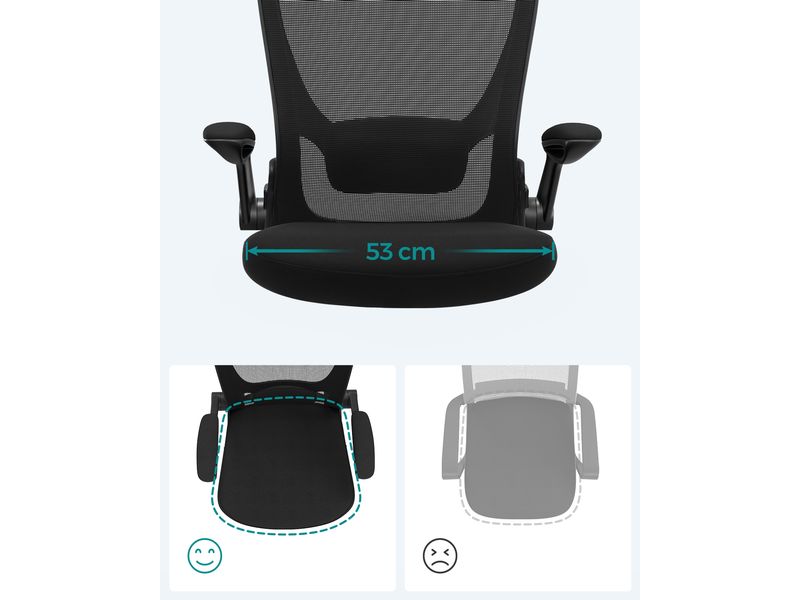 Songmics Bürostuhl mit klappbaren Armlehnen, Schwarz Ergonomischer Bürostuhl