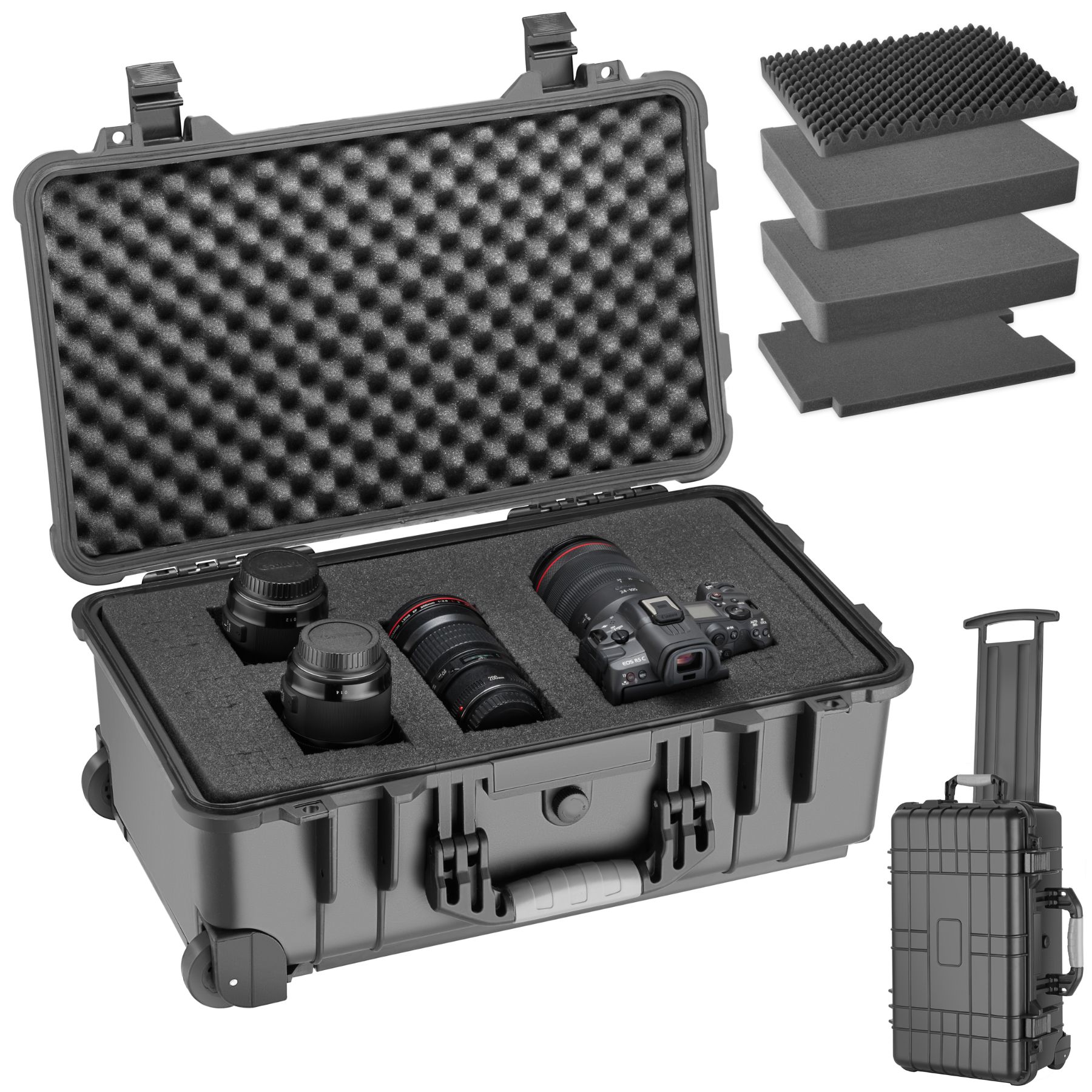 tectake® Transportkoffer, aus robuster Hartschale mit 3 dicken Schaumstoffeinlagen, in verschiedenen Größen erhältlich, wasserdicht und temperaturbeständig, 34,5 x 23 x 56 cm