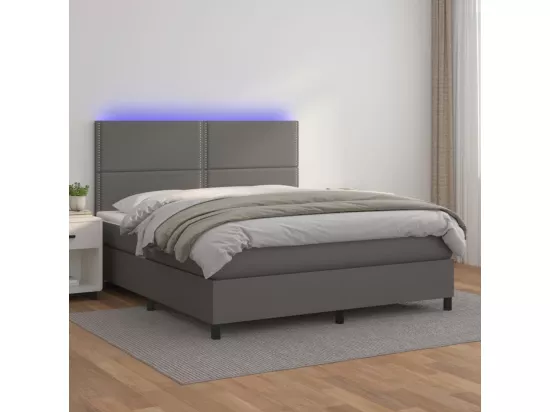 Sommier tapissier et matelas et LED Gris 180x200 cm Similicuir
