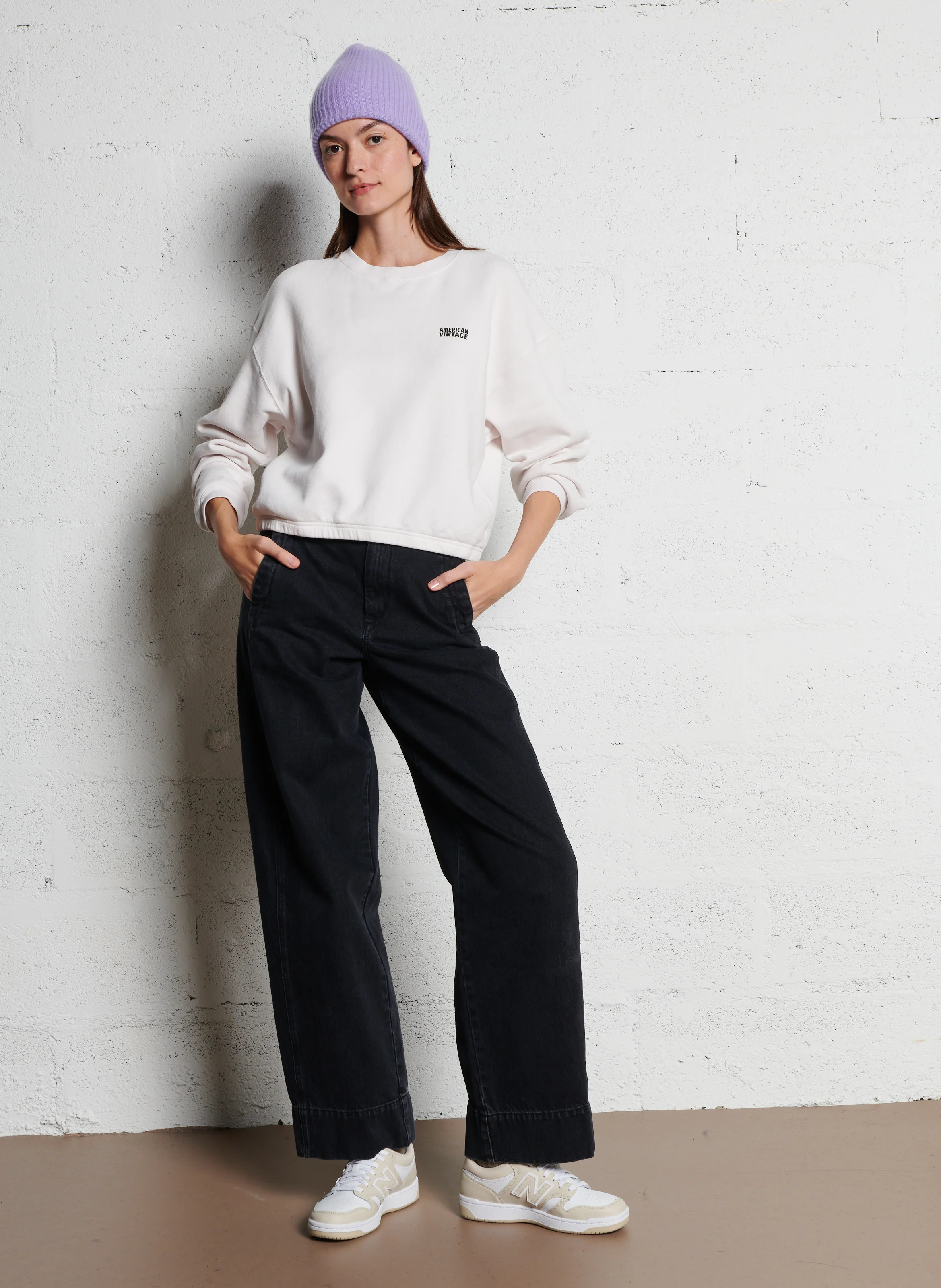 IZUBIRD - Sweat court col rond en coton mélangé| Blanc