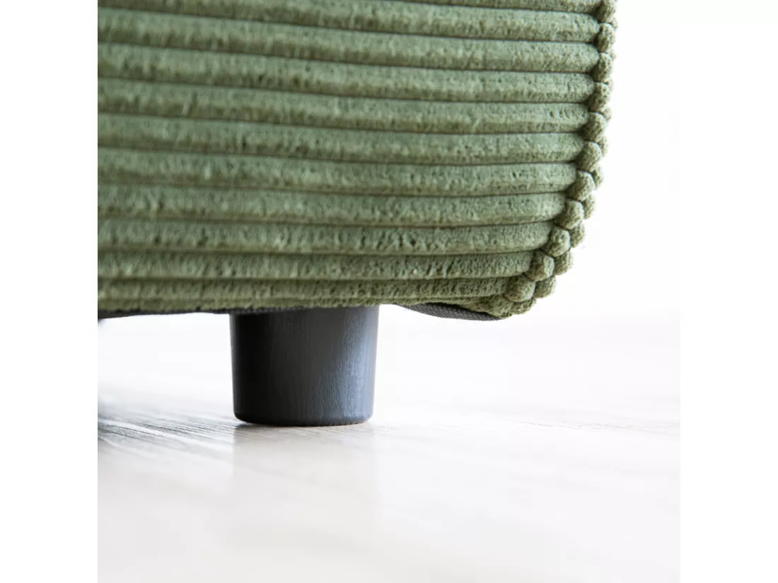 Canapé modulable 4 places: canapé droit 3 places + 1 pouf en velours côtelé vert Monroe