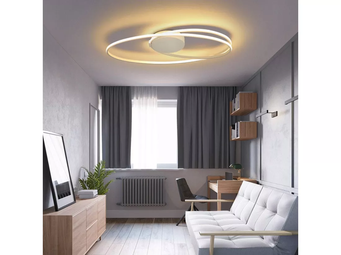 NETTLIFE Plafonnier LED blanc salon design anneau moderne 36W 3000K intérieur blanc chaud LED fermement intégré, blanc chaud