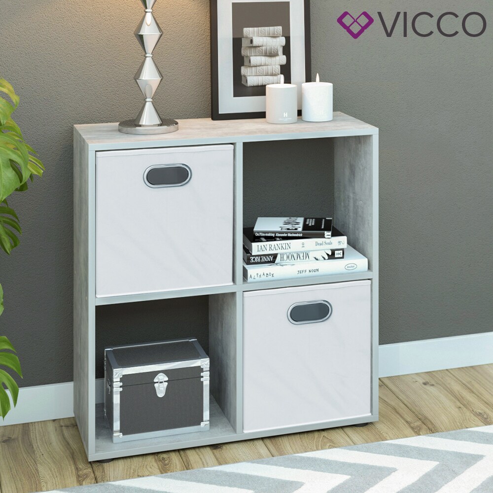 VICCO Raumteiler TETRA 4 Fächer Grau Beton - Standregal Bücherregal Büroregal