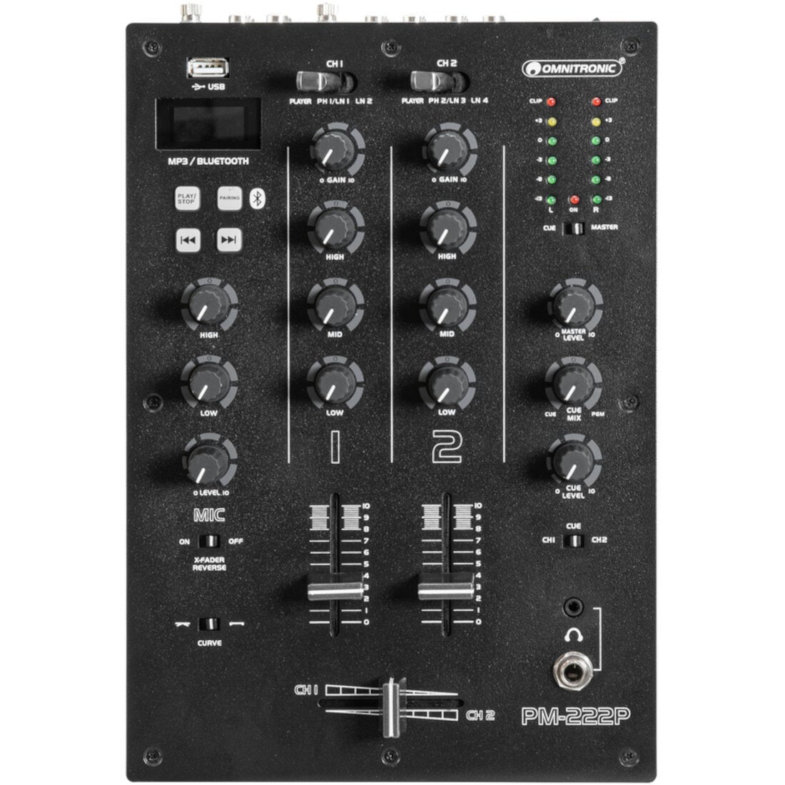 Omnitronic PM-222P 2-kanaals DJ-mixer met mediaspeler