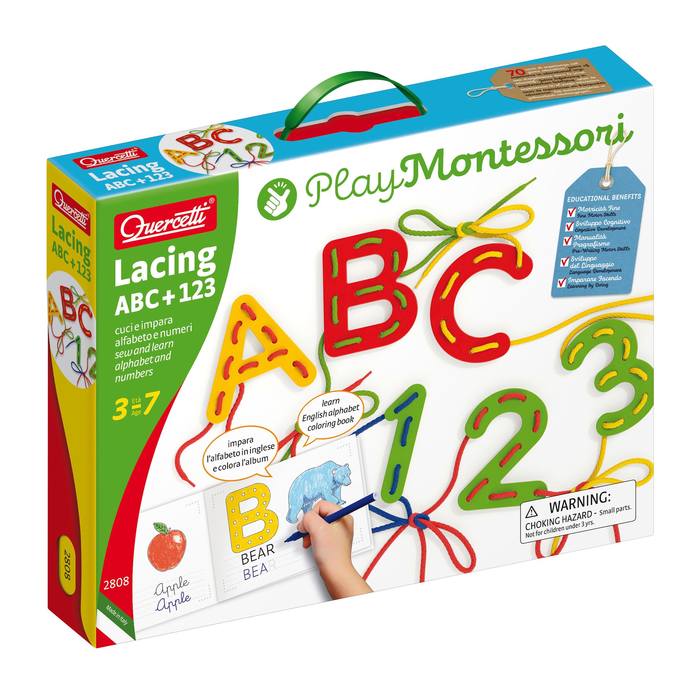 Quercetti Montessori Fädelspiel ABC + 123