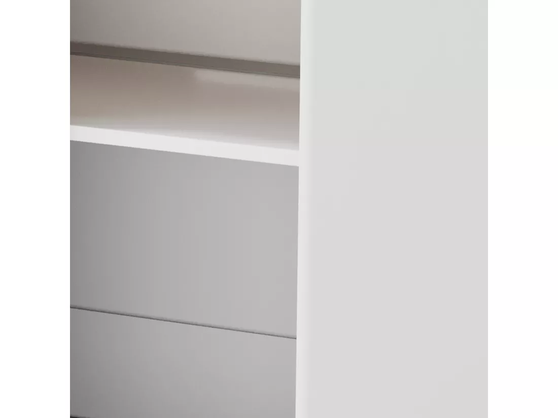 Ilot central de cuisine mobile avec 2 portes coulissantes, 1 tiroir et casier à vin - plateau extensible - 112x46/69x91 cm - MDF - Blanc