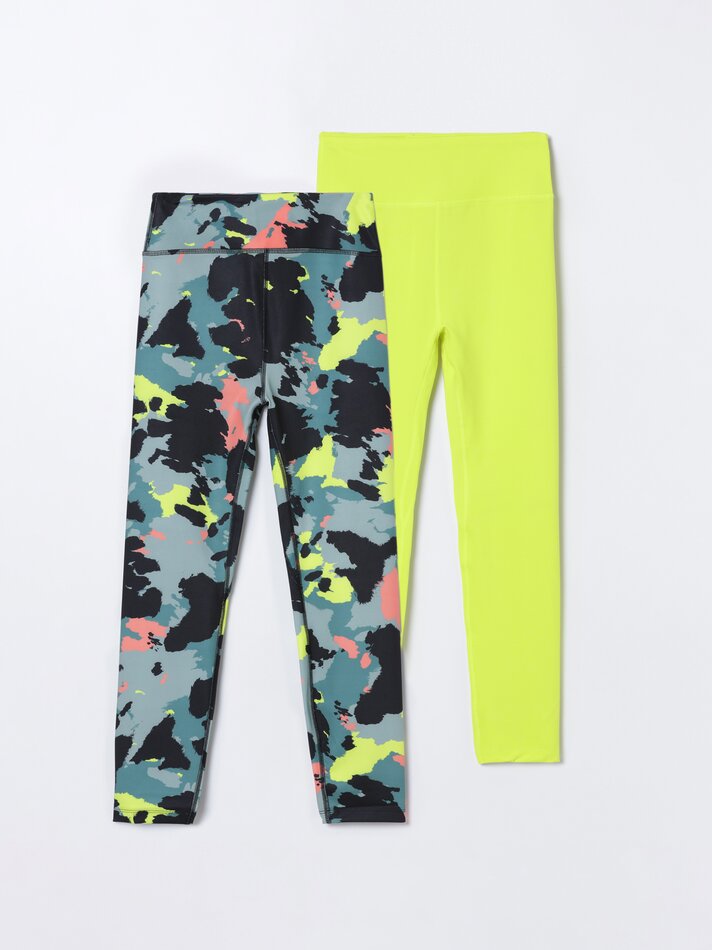 Conjunto com 2 Leggings Esportivas - Amarelo Limão