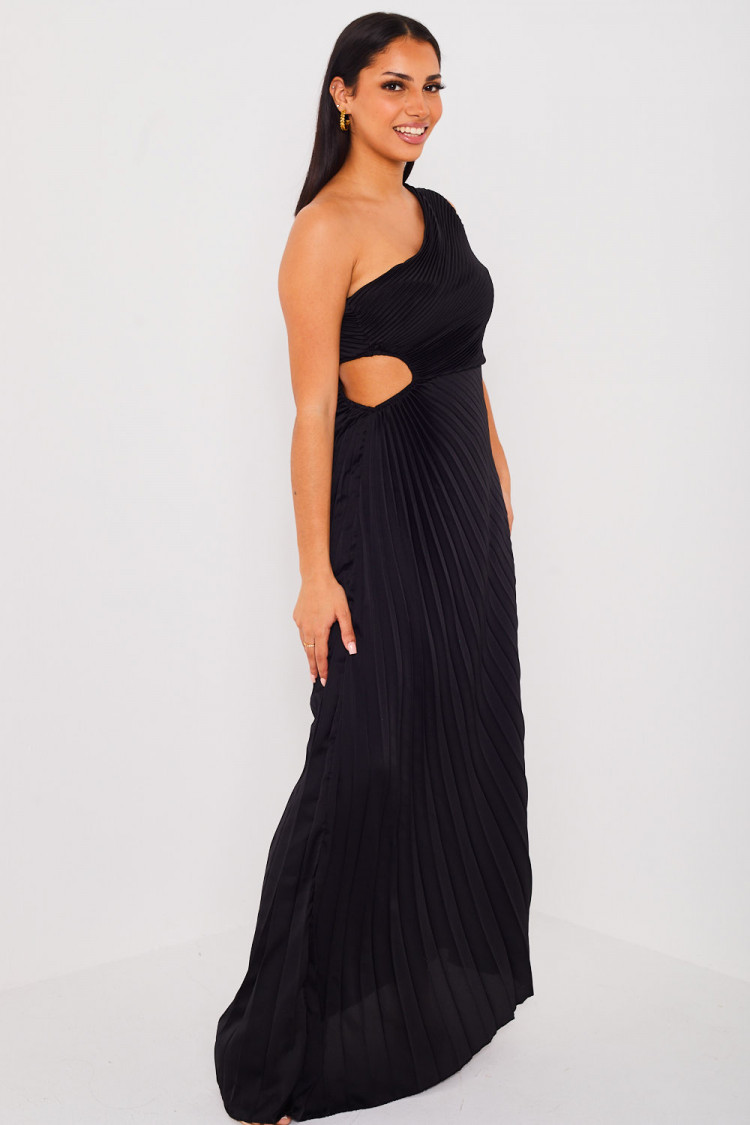 Robe plissé one shoulder noire
