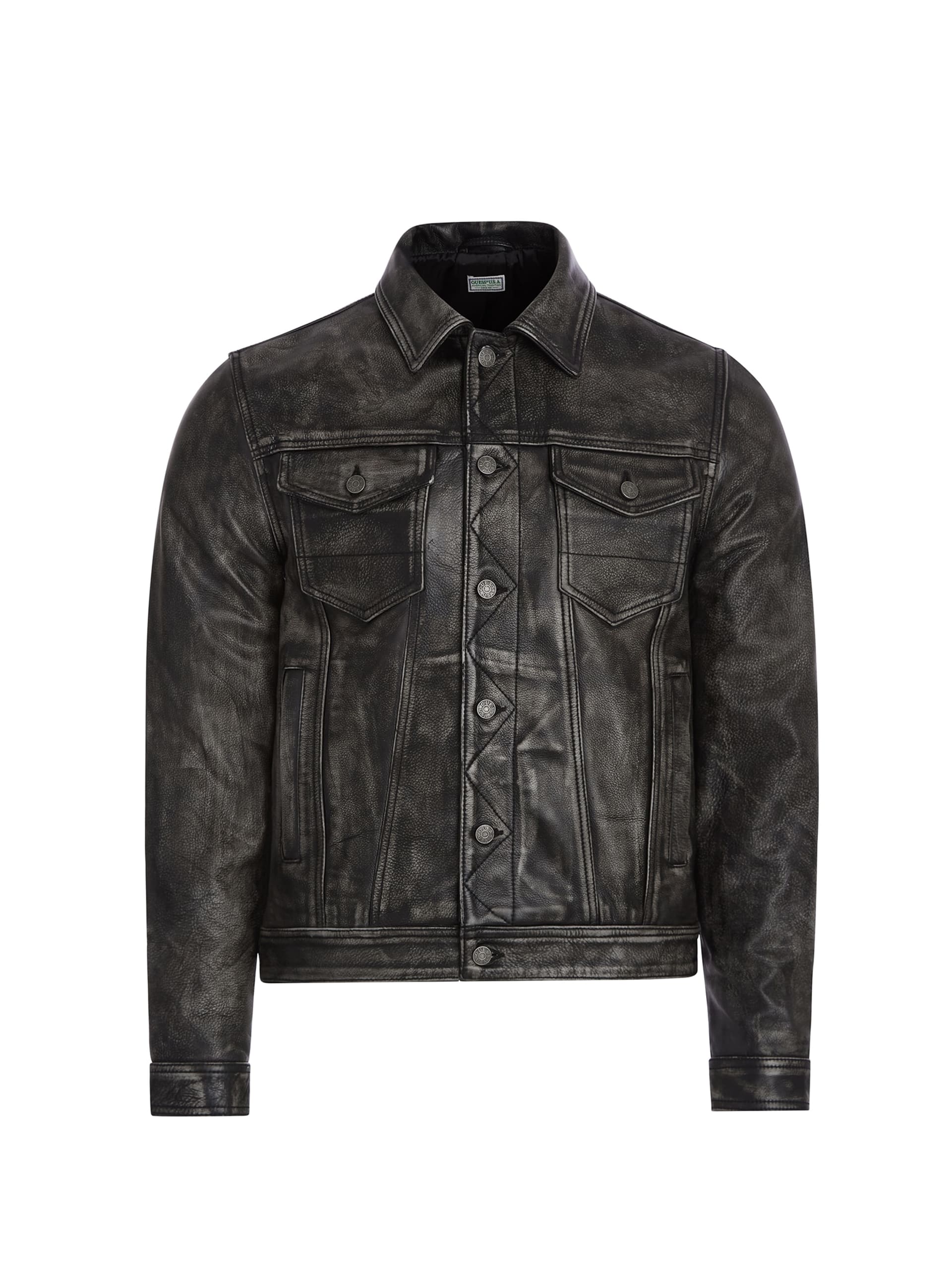 jaqueta trucker de couro desgastado