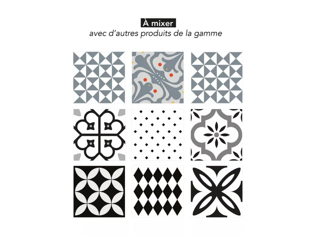 Stickers carrelage 15 x 15 cm - Triangles gris et blanc