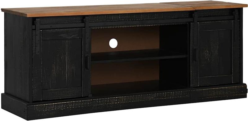 vidaXL - HALDEN - Tv-meubel - Zwart - Massief Hout - 2 Schuifdeuren