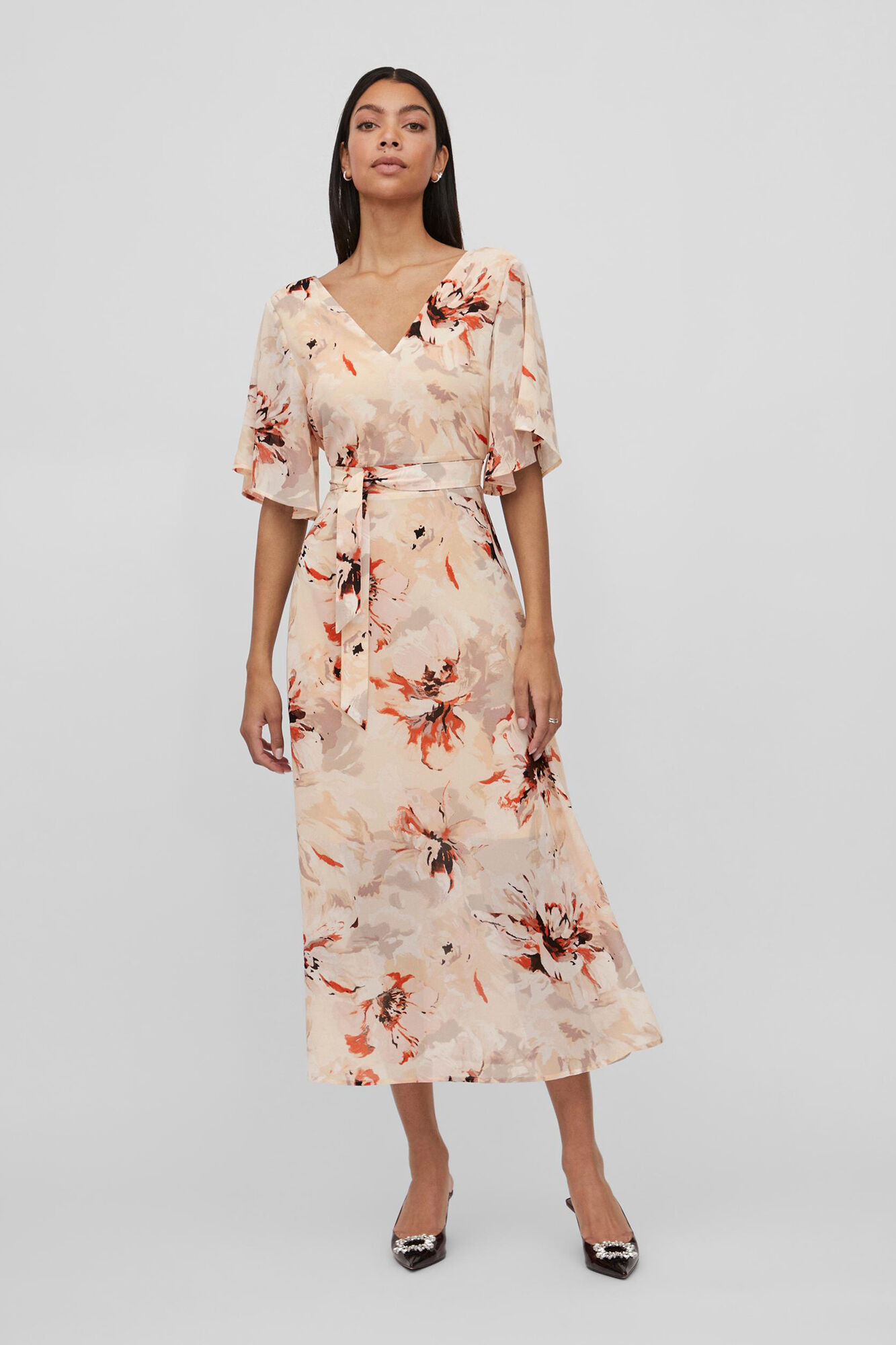 Vestido longo com mangas curtas - Rosa