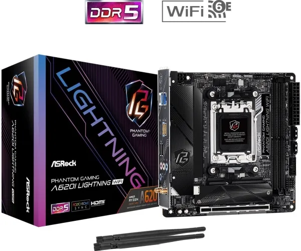 Asrock Phantom Gaming A620I Lightning WiFi AMD A620 Socket AM5 mini ITX