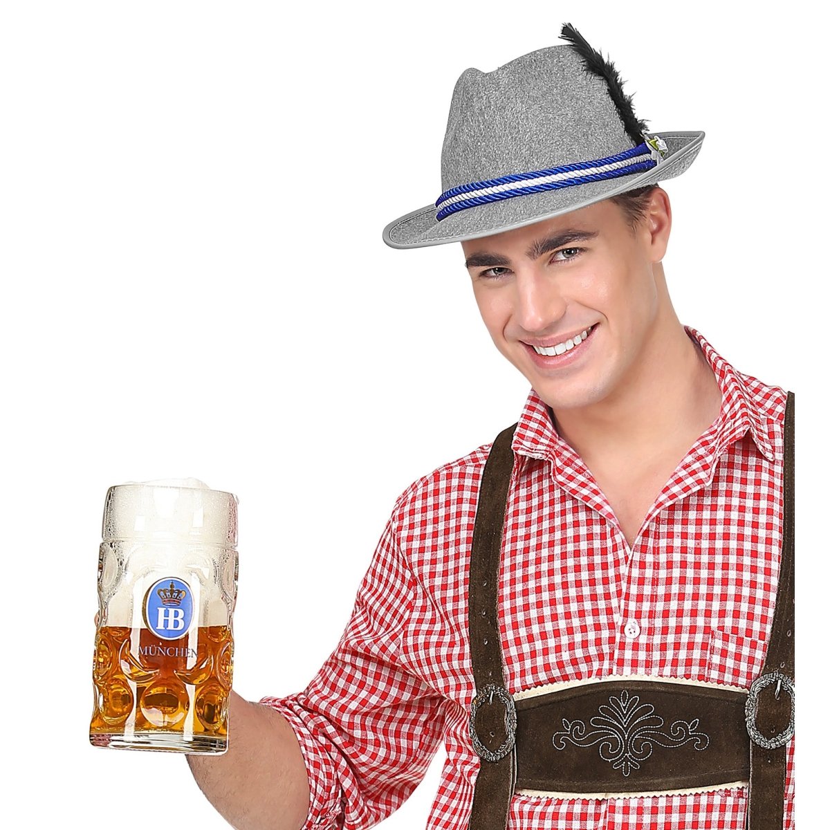 Oktoberfest Hoed Tiroler Grijs Met Edelweiss