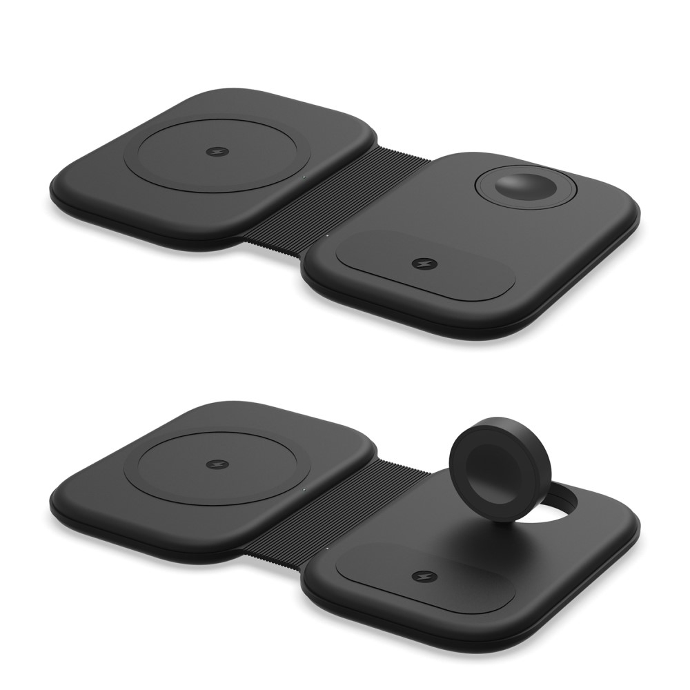 (15W) 3in1 MagSafe Ladegerät Qi Wireless Charger Faltbarer Ladeständer für Apple Watch / Smartphone / AirPods - Schwarz
