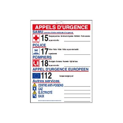 Pickup - Affiche de sécurité : Appels d'urgence - 22,5 x 30 cm