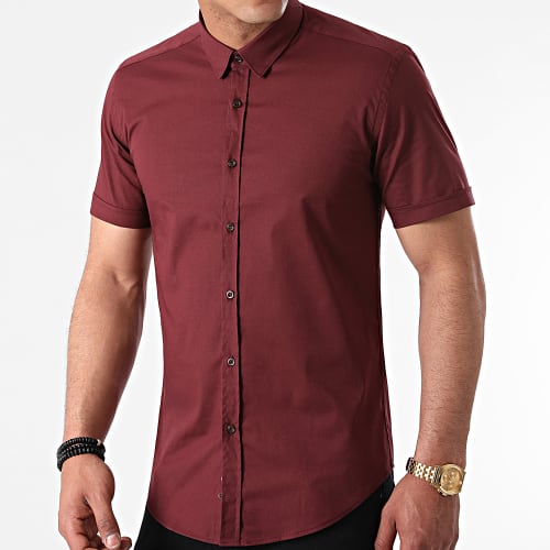 Chemise Manches Courtes Slim Fit 1363 Bordeaux