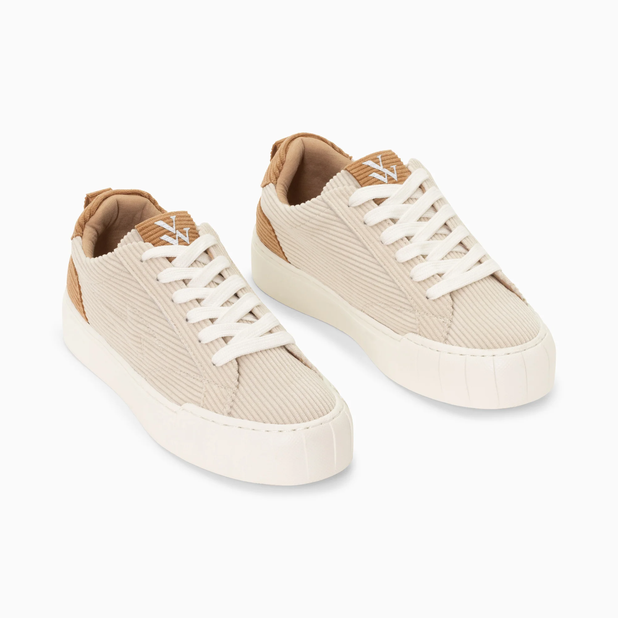Sneakers-Baskets Fara côtelées beige et camel à lacets