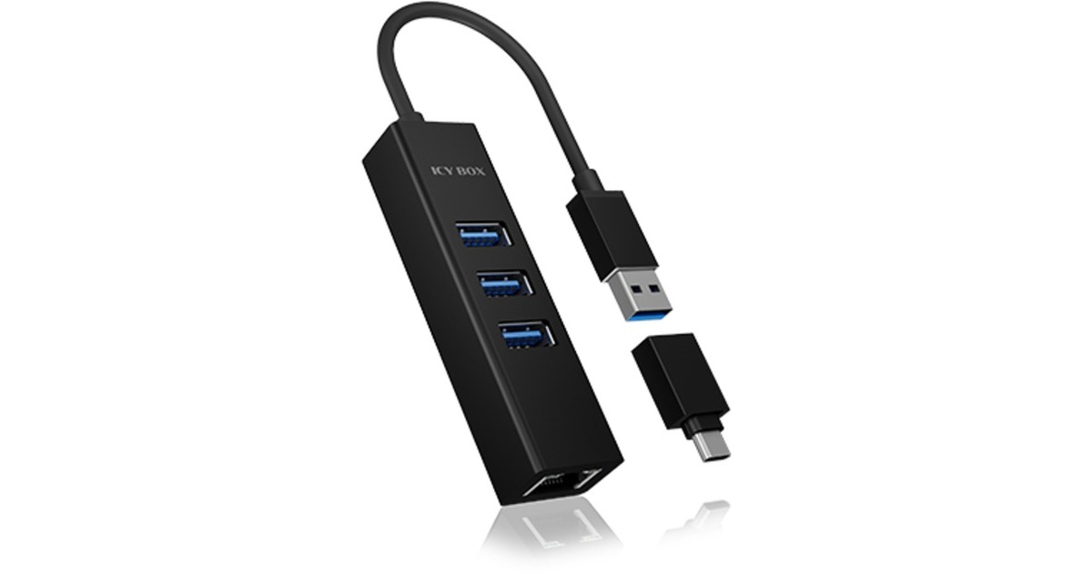 ICY BOXIB-HUB1419-LAN usb-hub  (Zwart, 3x USB-A 3.2 (5 Gbit/s), 1x LAN)
