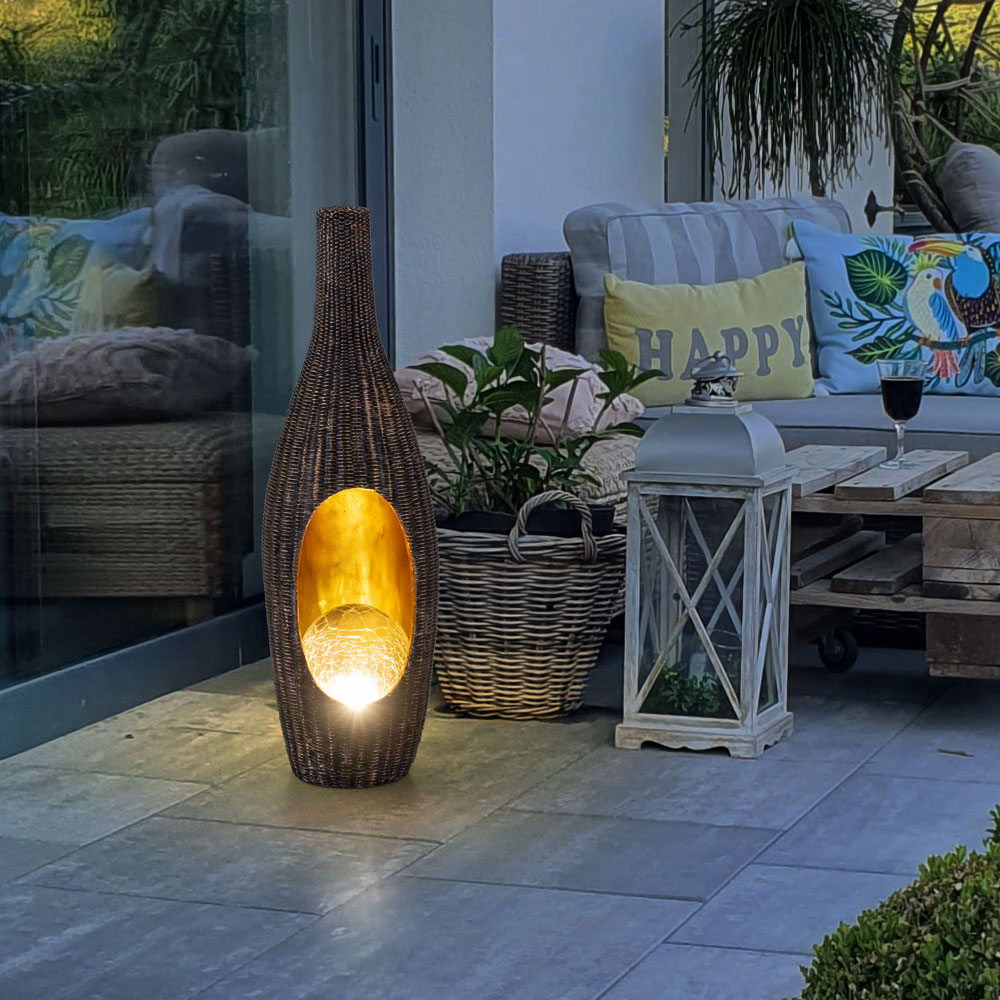 LED Solarleuchte, Rattan Design, Glas Kugel, gold, H 45,5 cm