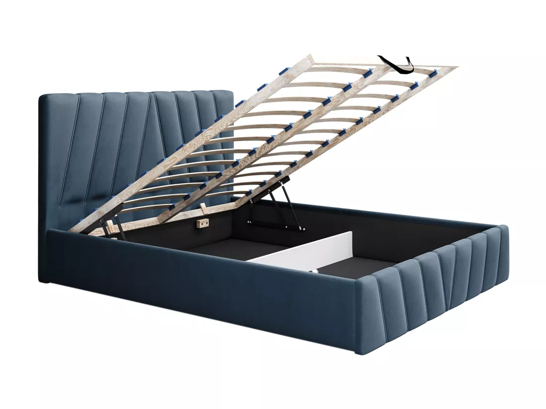 Lit coffre 160 x 200 cm - Velours - Bleu - LIDAMA de Pascal Morabito