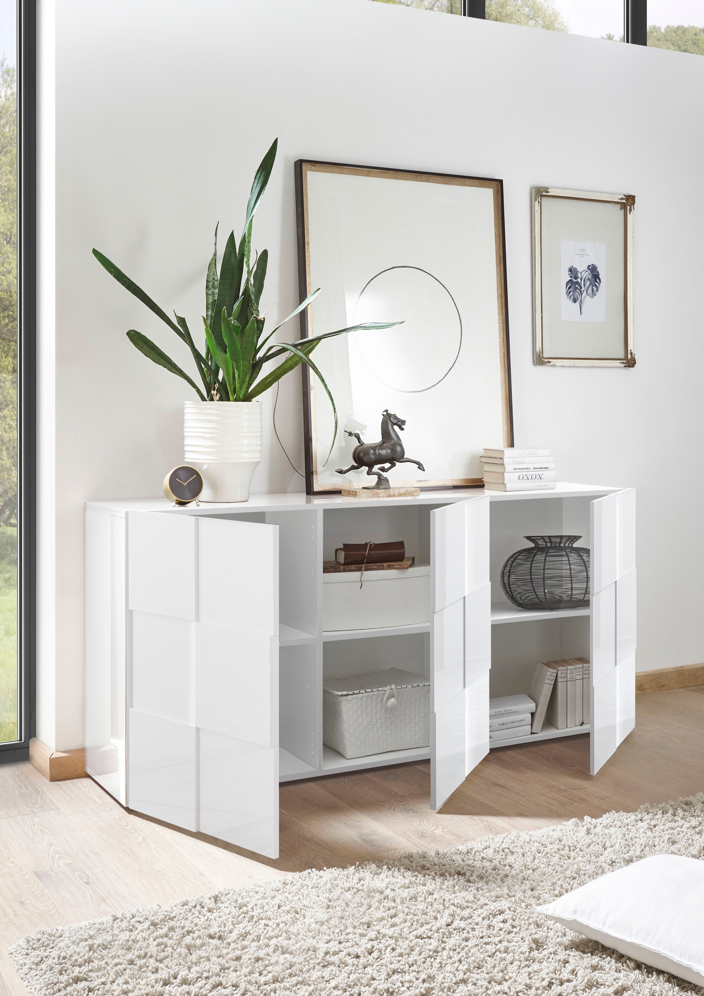 INOSIGN Sideboard »Dama Breite 181, Kommode 3 Türen, Anrichte« Front in 3D-Optik, viel Stauraum, verschiedene Farben