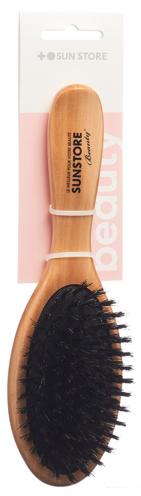 Sun Store Beauty Holzbürste<br>1 Stück, oval Buchenholz mit Wildschweinborsten