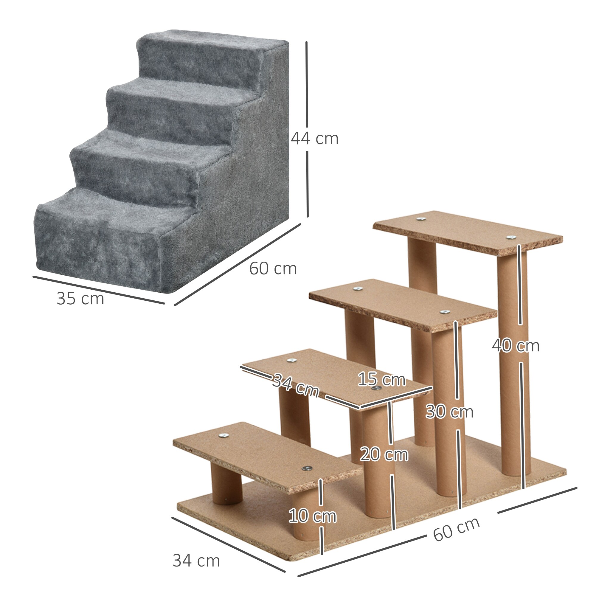 PawHut Haustiertreppe mit abnehmbarem Bezug 60 x 35 x 44 cm (LxBxH)