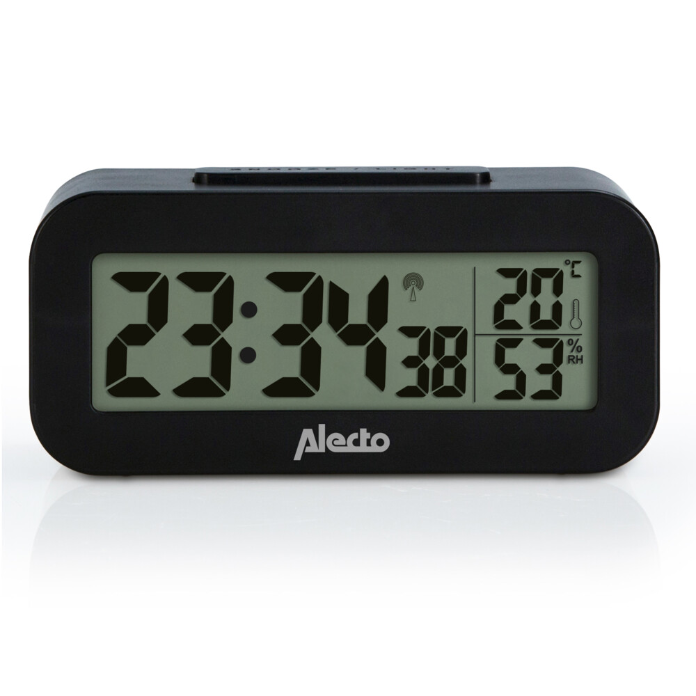 Alecto Wekker met thermometer en hygrometer Zwart