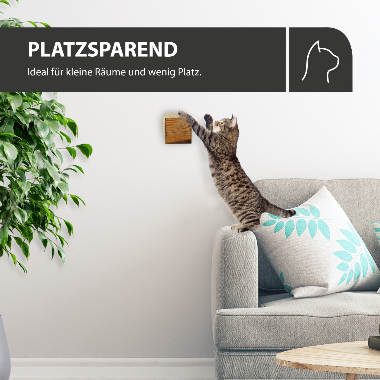 Rohrschneider ® Katzentreppe, Wandelement für Katzen mit starkem Sisalseil sandbraun