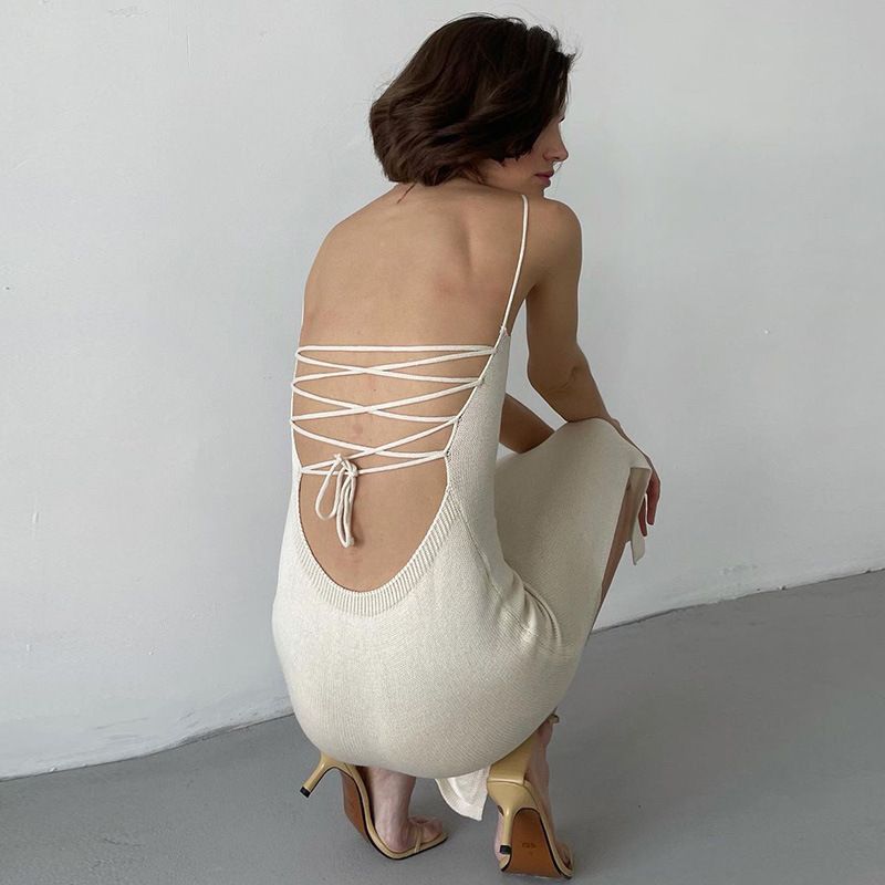 Femme Cradle - Gebreide bodyconjurk met spaghettibandjes en vierkante hals