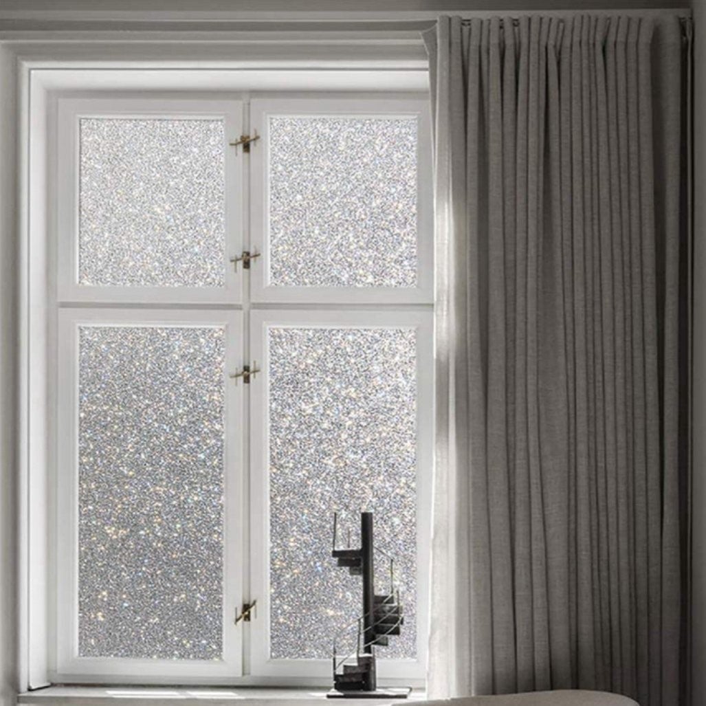 Simple Fix Raamfolie - Glitterfolie 45 x 300 cm - Privacy Raamfolie, Isolatiefolie - Ondoorzichtige Zelfklevende Raamfolie - Glitter