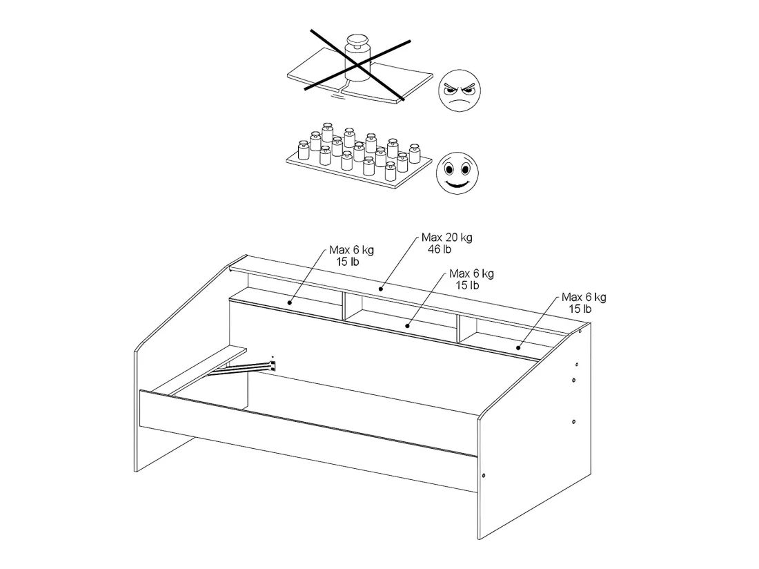 Lit 90 x 190/200 cm avec rangements - Blanc et naturel + Sommier + Matelas - PAULETTE