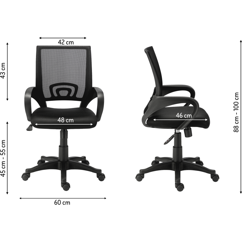 Chaise de bureau SPRING tissu et maille - avec accoudoirs et soutien lombaire - Mécanisme Basculant centré - Pied noir