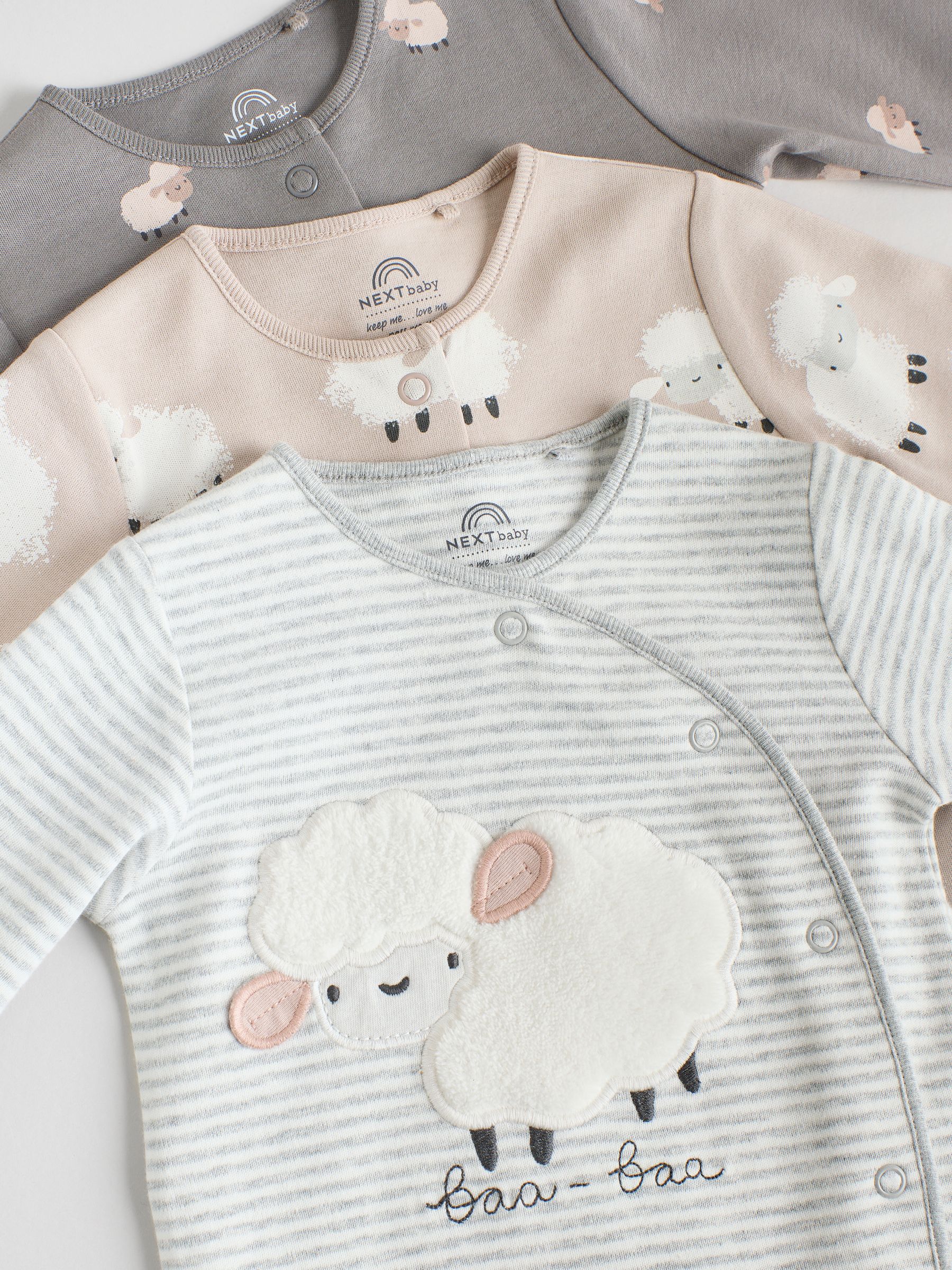 Grijs - Baby Popper Sleepsuits 3 Pack