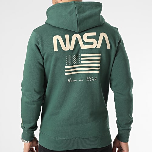 Sweat Capuche Flag Born In USA Vert Beige