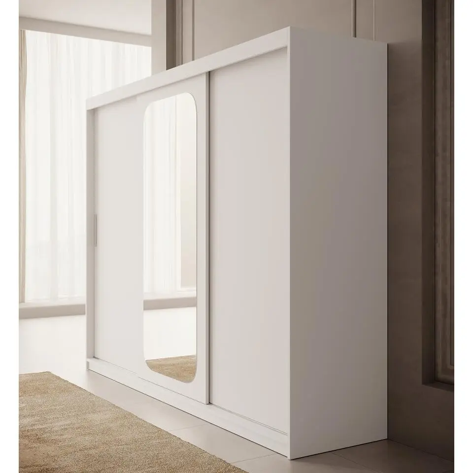Meubella - Kledingkast Pete - Wit - 250 cm - Met spiegel