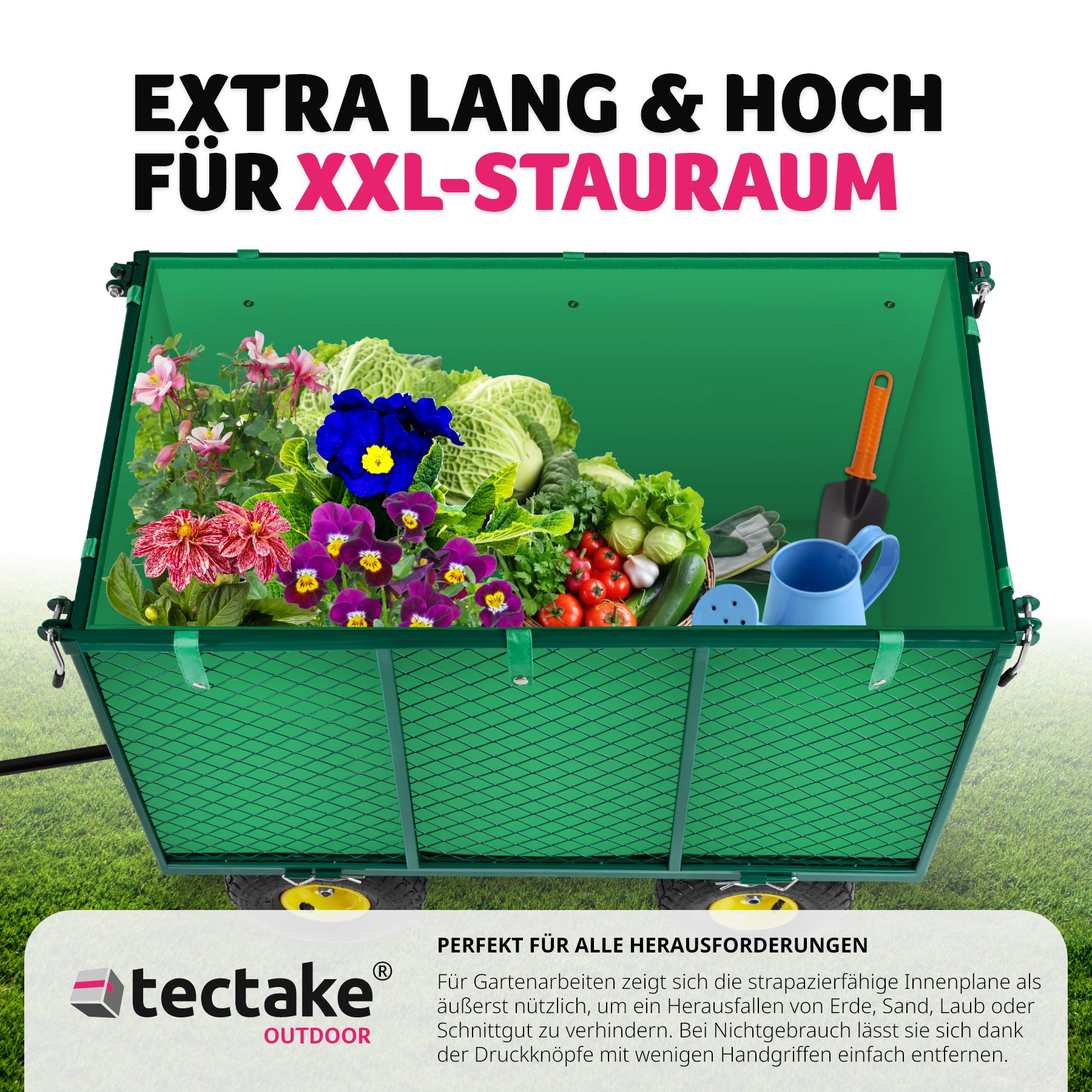 tectake® Bollerwagen, mit klappbaren Seitenwänden, leichtgängige Lenkachse mit gepolstertem Griff, Belastbarkeit 544 kg