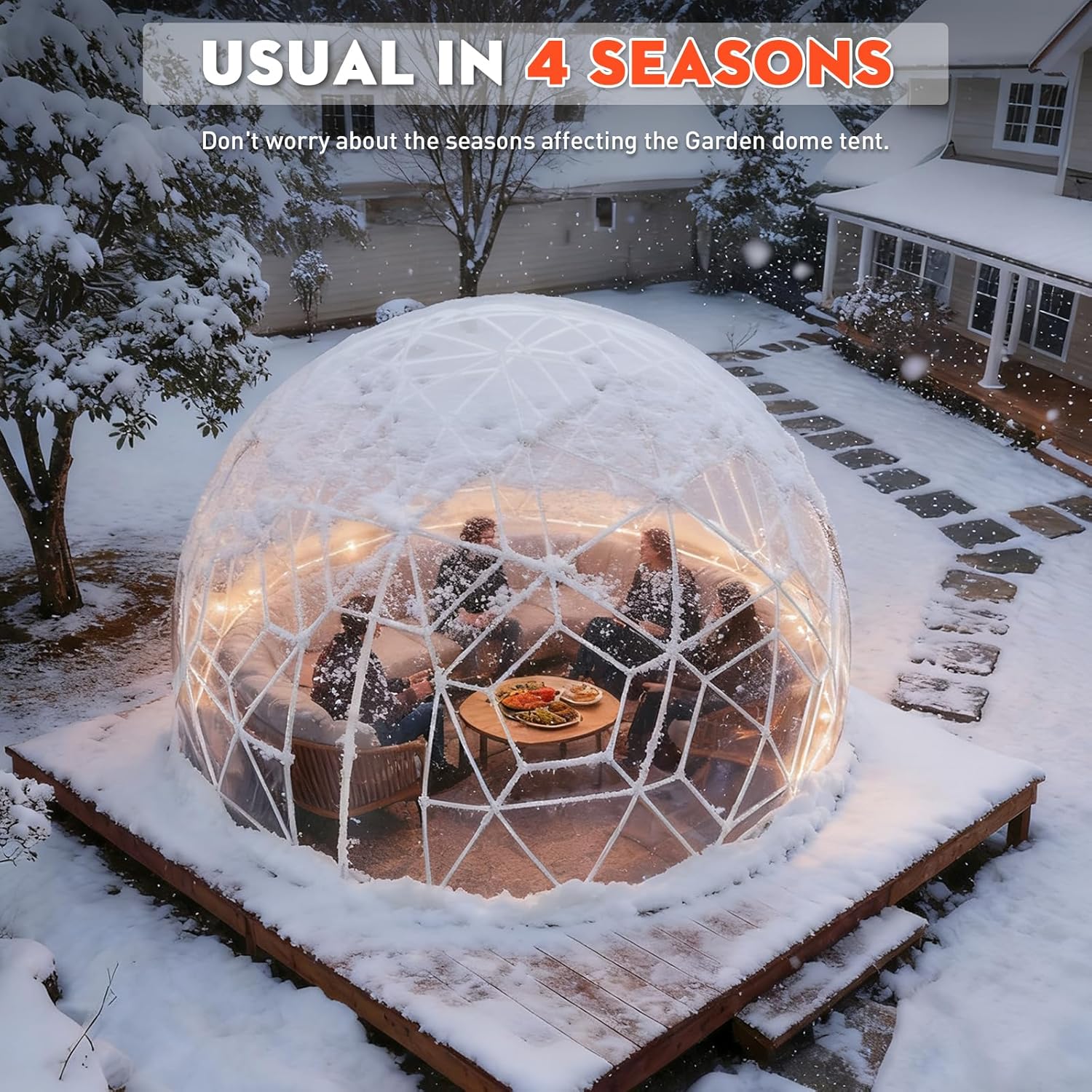 2.9 x 1.8m Gewächshaus Gartenkuppel Igloo,Gartenkuppel TPU Blasenzelt für 2-4 per,Gartenblasenzelt mit 2 Lichterketten, Durchsichtiges Kuppelzelt für Hinterhof,Party,Weihnachten,Hochzeiten