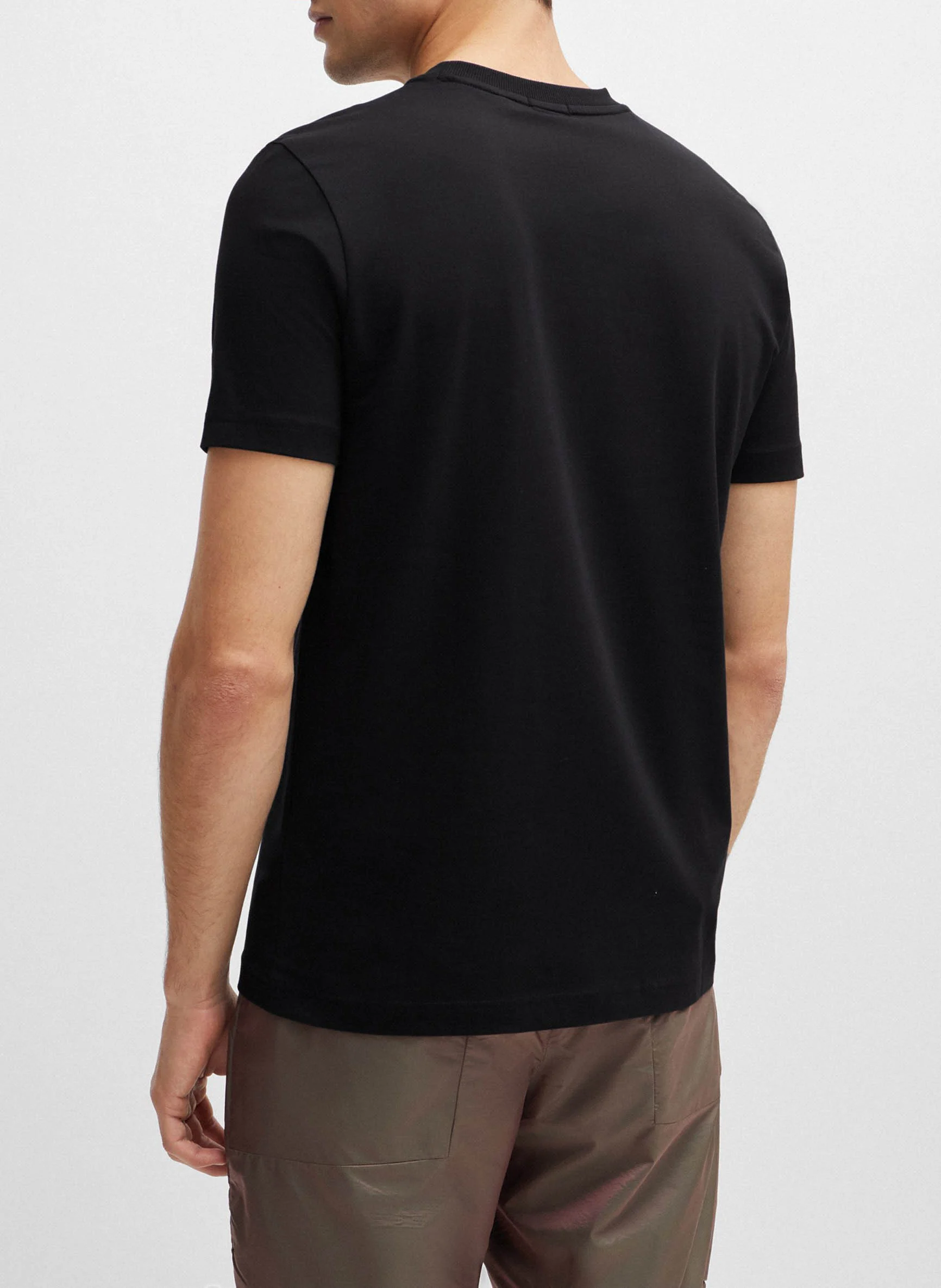 Tee-shirt col rond en coton mélangé | Noir