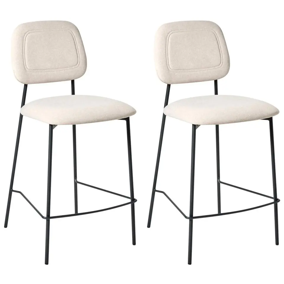 DUETTE - Barkruk set van 2 - Lichtbeige - Fluweel