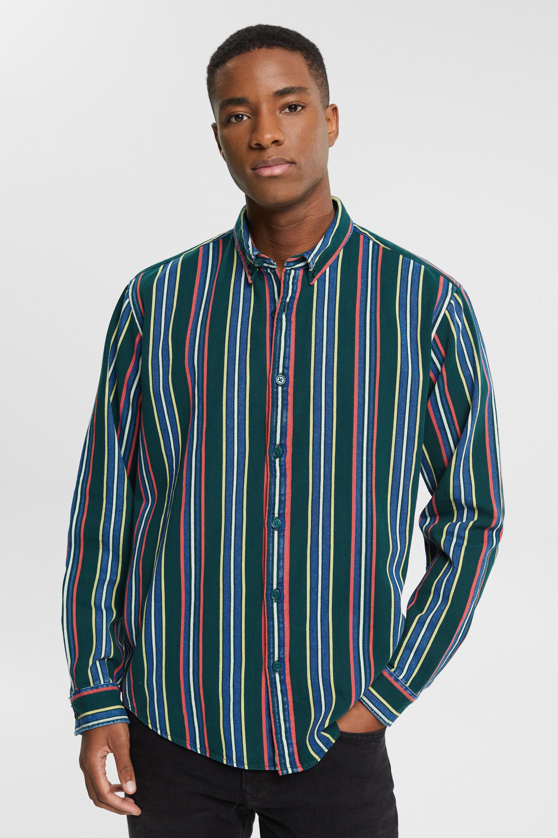 Chemise à col boutonné et rayures horizontales multicolores