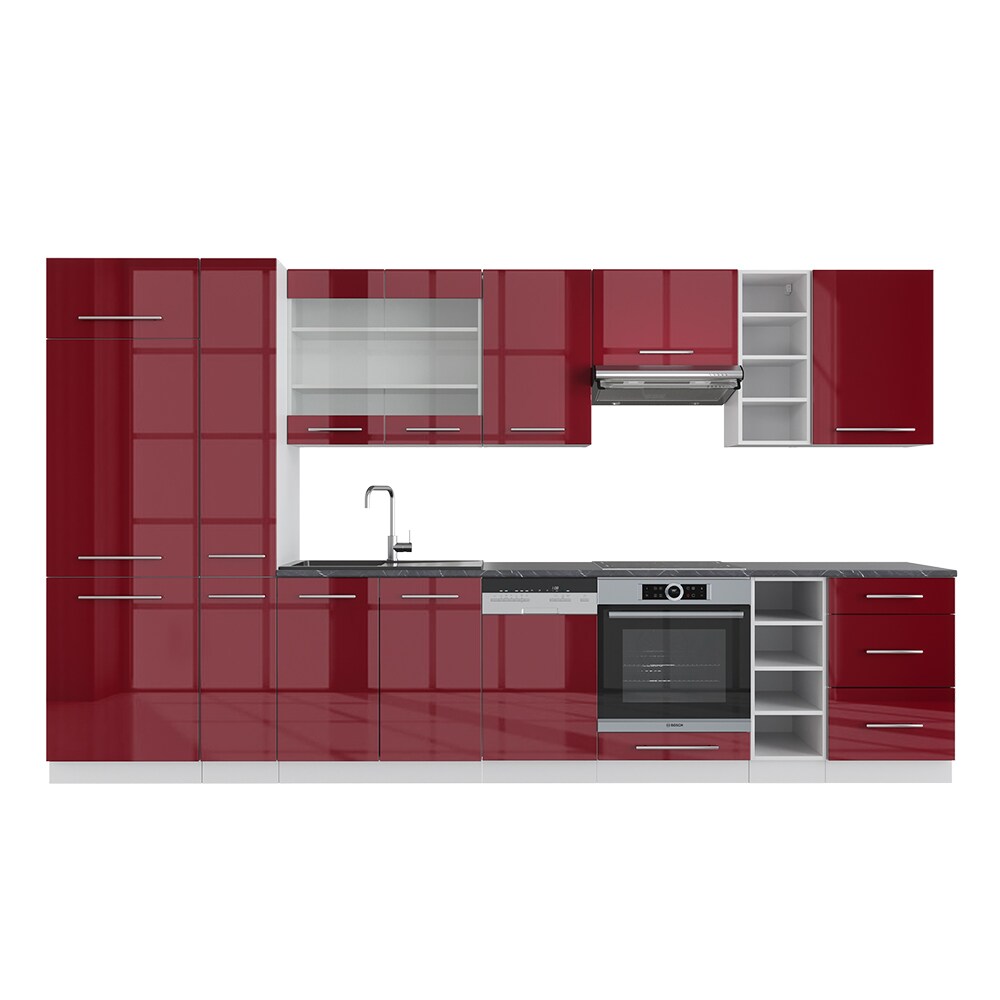 Vicco Küchenzeile Küchenblock Einbauküche 355cm Fame-Line Bordeaux Hochglanz